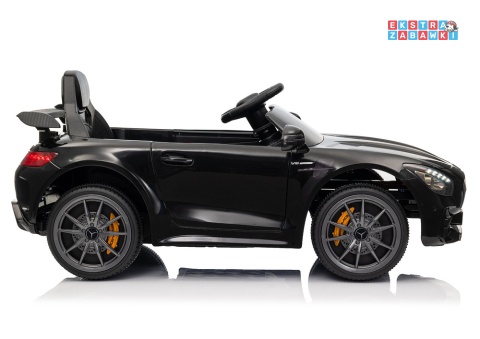 Czarny Mercedes GTR na akumulator - 2x45W 12V/4.5Ah, EVA, ekoskóra, LED, pilot, automatyczny hamulec [25076]