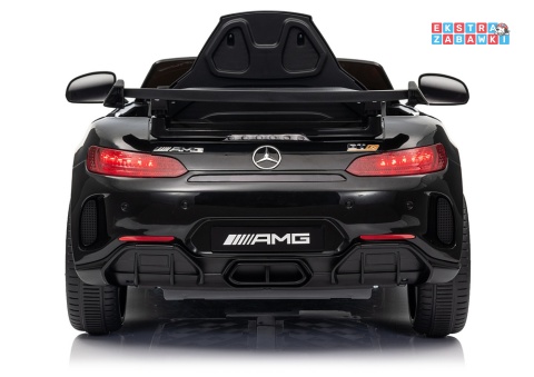 Czarny Mercedes GTR na akumulator - 2x45W 12V/4.5Ah, EVA, ekoskóra, LED, pilot, automatyczny hamulec [25076]
