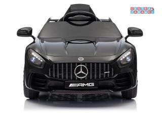 Czarny Mercedes GTR na akumulator - 2x45W 12V/4.5Ah, EVA, ekoskóra, LED, pilot, automatyczny hamulec [25076]