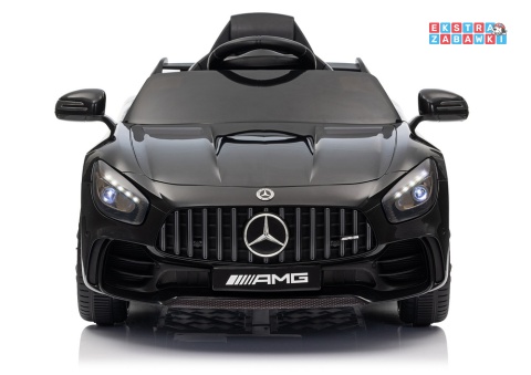 Czarny Mercedes GTR na akumulator - 2x45W 12V/4.5Ah, EVA, ekoskóra, LED, pilot, automatyczny hamulec [25076]