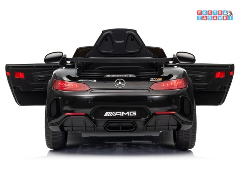 Czarny Mercedes GTR na akumulator - 2x45W 12V/4.5Ah, EVA, ekoskóra, LED, pilot, automatyczny hamulec [25076]