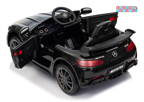 Czarny Mercedes GTR na akumulator - 2x45W 12V/4.5Ah, EVA, ekoskóra, LED, pilot, automatyczny hamulec [25076]