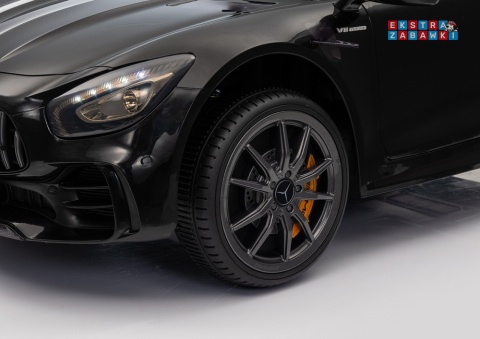 Czarny Mercedes GTR na akumulator - 2x45W 12V/4.5Ah, EVA, ekoskóra, LED, pilot, automatyczny hamulec [25076]