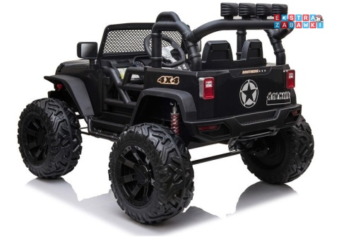 Czarny lakierowany Jeep JC666 na akumulator - 2x200W 24V/7Ah, EVA, pilot, LED, Bluetooth, automatyczny hamulec [6516]