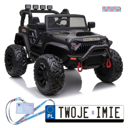Czarny lakierowany Jeep JC666 na akumulator - 2x200W 24V/7Ah, EVA, pilot, LED, Bluetooth, automatyczny hamulec [6516]