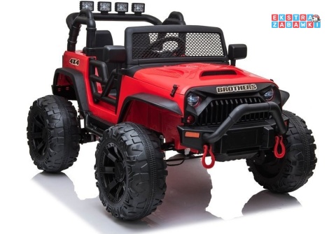 Czerwony Jeep JC666 na akumulator - 2x200W 24V/7Ah, EVA, pilot, LED, Bluetooth, automatyczny hamulec [6512]