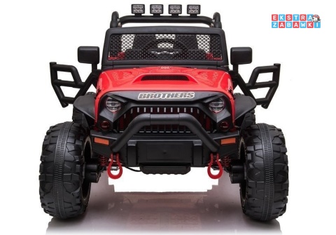 Czerwony Jeep JC666 na akumulator - 2x200W 24V/7Ah, EVA, pilot, LED, Bluetooth, automatyczny hamulec [6512]