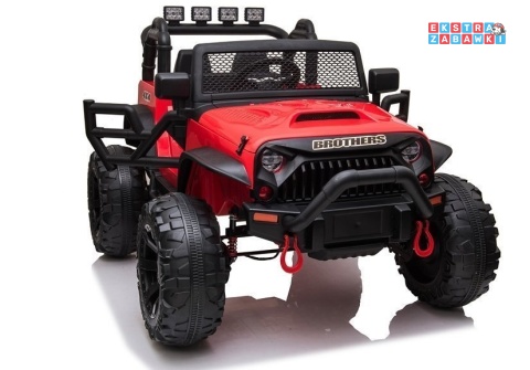 Czerwony Jeep JC666 na akumulator - 2x200W 24V/7Ah, EVA, pilot, LED, Bluetooth, automatyczny hamulec [6512]