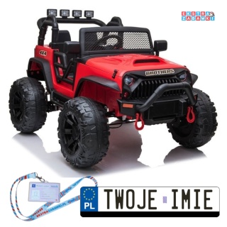 Czerwony Jeep JC666 na akumulator - 2x200W 24V/7Ah, EVA, pilot, LED, Bluetooth, automatyczny hamulec [6512]