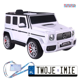 Biały Mercedes G63 S306-1 na akumulator - 2x45W 12V/4.5Ah, EVA, LED, ekoskóra, pilot, panel muzyczny [28764]