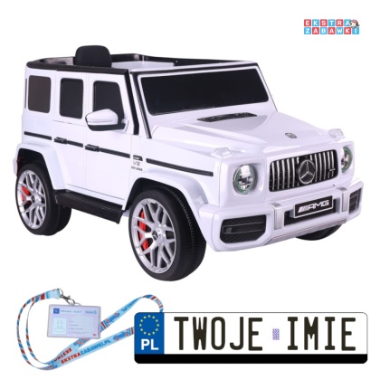 Biały Mercedes G63 S306-1 na akumulator - 2x45W 12V/4.5Ah, EVA, LED, ekoskóra, pilot, panel muzyczny [28764]