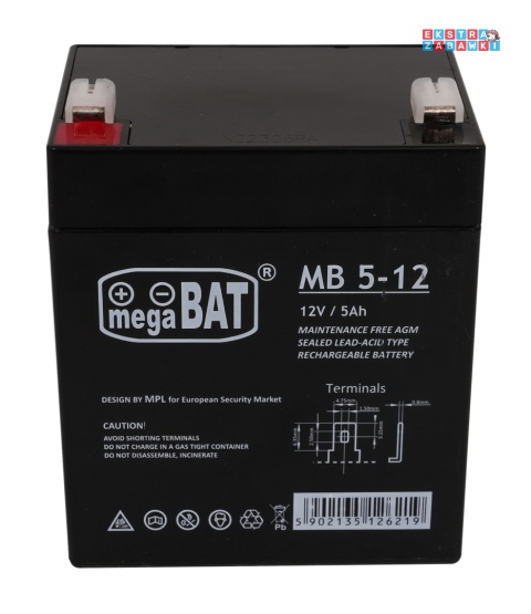 Akumulator kwasowo-ołowiowy 12V/5Ah 9x7x10 cm do pojazdów elektrycznych dla dzieci