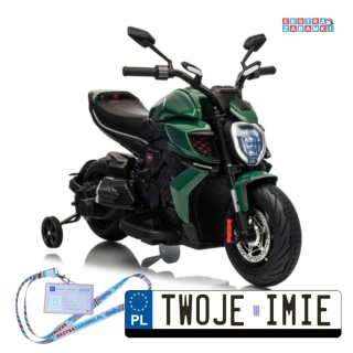 Zielony Motor Bentley Ducati Diavel V4 na akumulator - 2x45W 12V/4.5Ah, do 6km/h, EVA, LED, panel muzyczny - [28760]