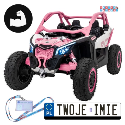 Maverick Turbo RR buggy na akumulator dwuosobowy - różowy, 2x320W, 24V/10Ah, ciche silniki, pompowane koła [CA001.STRONG]