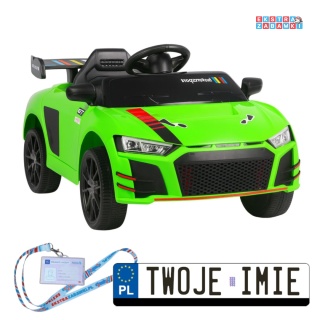 Zielone auto 915 na akumulator - 2x45W 6V/4.5Ah, EVA, ekoskóra, LED, panel muzyczny [27011]
