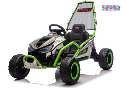 Zielony gokart z wyciszonymi silnikami DM-107 na akumulator - 2x200W 24V/7Ah, funkcja drift, EVA i plastik z tyłu, BT [29019]