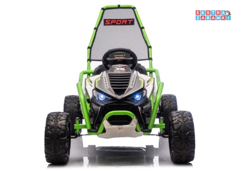 Zielony gokart z wyciszonymi silnikami DM-107 na akumulator - 2x200W 24V/7Ah, funkcja drift, EVA i plastik z tyłu, BT [29019]