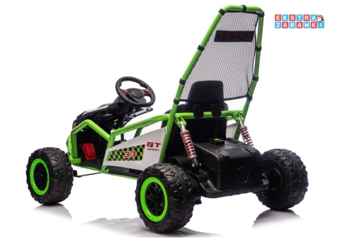 Zielony gokart z wyciszonymi silnikami DM-107 na akumulator - 2x200W 24V/7Ah, funkcja drift, EVA i plastik z tyłu, BT [29019]