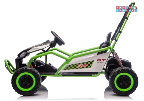Zielony gokart z wyciszonymi silnikami DM-107 na akumulator - 2x200W 24V/7Ah, funkcja drift, EVA i plastik z tyłu, BT [29019]