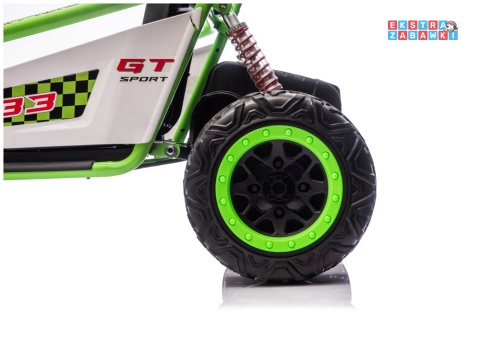 Zielony gokart z wyciszonymi silnikami DM-107 na akumulator - 2x200W 24V/7Ah, funkcja drift, EVA i plastik z tyłu, BT [29019]
