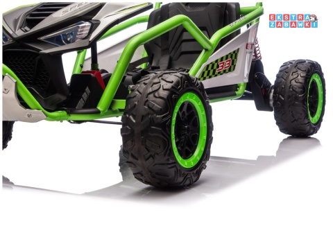Zielony gokart z wyciszonymi silnikami DM-107 na akumulator - 2x200W 24V/7Ah, funkcja drift, EVA i plastik z tyłu, BT [29019]