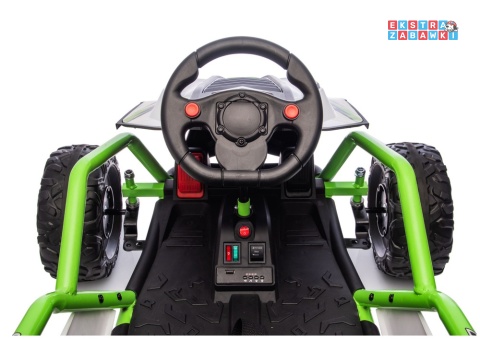 Zielony gokart z wyciszonymi silnikami DM-107 na akumulator - 2x200W 24V/7Ah, funkcja drift, EVA i plastik z tyłu, BT [29019]