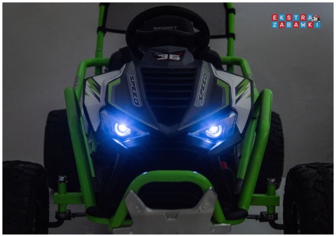 Zielony gokart z wyciszonymi silnikami DM-107 na akumulator - 2x200W 24V/7Ah, funkcja drift, EVA i plastik z tyłu, BT [29019]
