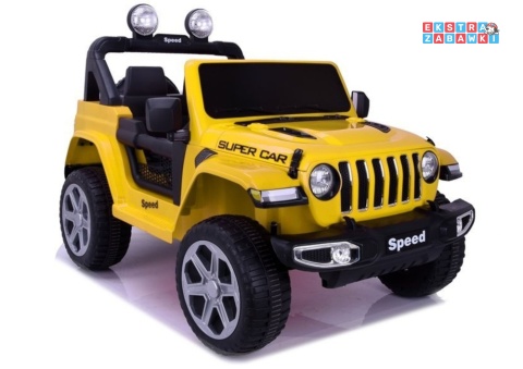 Żółte Lakierowane auto FT-938 na akumulator - 4x45W 12V/7Ah, EVA, LED, pilot, ekoskóra [25071]