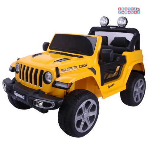 Żółte Lakierowane auto FT-938 na akumulator - 4x45W 12V/7Ah, EVA, LED, pilot, ekoskóra [25071]