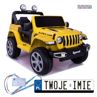 Żółte Lakierowane auto FT-938 na akumulator - 4x45W 12V/7Ah, EVA, LED, pilot, ekoskóra [25071]