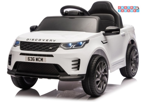 Biały Land Rover Discovery DLS-K06 na akumulator - 2x45W 12V/7Ah, EVA, Bluetooth, ekoskóra, pilot, automatyczny hamulec [28997]