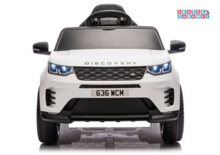 Biały Land Rover Discovery DLS-K06 na akumulator - 2x45W 12V/7Ah, EVA, Bluetooth, ekoskóra, pilot, automatyczny hamulec [28997]