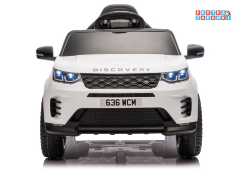 Biały Land Rover Discovery DLS-K06 na akumulator - 2x45W 12V/7Ah, EVA, Bluetooth, ekoskóra, pilot, automatyczny hamulec [28997]