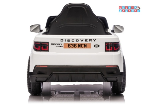 Biały Land Rover Discovery DLS-K06 na akumulator - 2x45W 12V/7Ah, EVA, Bluetooth, ekoskóra, pilot, automatyczny hamulec [28997]
