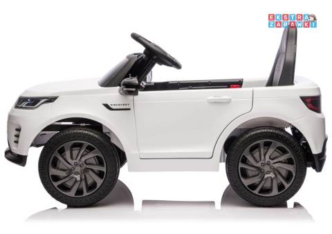Biały Land Rover Discovery DLS-K06 na akumulator - 2x45W 12V/7Ah, EVA, Bluetooth, ekoskóra, pilot, automatyczny hamulec [28997]