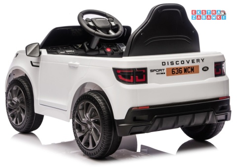 Biały Land Rover Discovery DLS-K06 na akumulator - 2x45W 12V/7Ah, EVA, Bluetooth, ekoskóra, pilot, automatyczny hamulec [28997]
