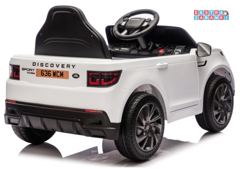 Biały Land Rover Discovery DLS-K06 na akumulator - 2x45W 12V/7Ah, EVA, Bluetooth, ekoskóra, pilot, automatyczny hamulec [28997]