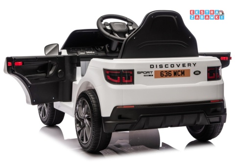 Biały Land Rover Discovery DLS-K06 na akumulator - 2x45W 12V/7Ah, EVA, Bluetooth, ekoskóra, pilot, automatyczny hamulec [28997]