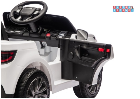 Biały Land Rover Discovery DLS-K06 na akumulator - 2x45W 12V/7Ah, EVA, Bluetooth, ekoskóra, pilot, automatyczny hamulec [28997]