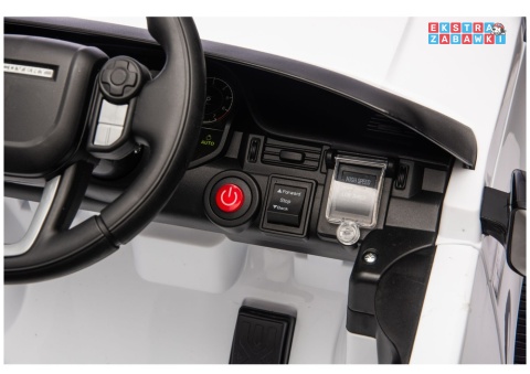 Biały Land Rover Discovery DLS-K06 na akumulator - 2x45W 12V/7Ah, EVA, Bluetooth, ekoskóra, pilot, automatyczny hamulec [28997]