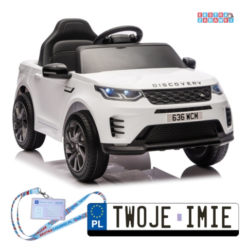 Biały Land Rover Discovery DLS-K06 na akumulator - 2x45W 12V/7Ah, EVA, Bluetooth, ekoskóra, pilot, automatyczny hamulec [28997]