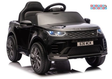 Czarny Land Rover Discovery DLS-K06 na akumulator - 2x45W 12V/7Ah, EVA, Bluetooth, ekoskóra, pilot, automatyczny hamulec [28998]