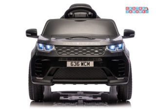 Czarny Land Rover Discovery DLS-K06 na akumulator - 2x45W 12V/7Ah, EVA, Bluetooth, ekoskóra, pilot, automatyczny hamulec [28998]