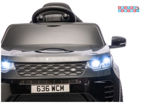 Czarny Land Rover Discovery DLS-K06 na akumulator - 2x45W 12V/7Ah, EVA, Bluetooth, ekoskóra, pilot, automatyczny hamulec [28998]
