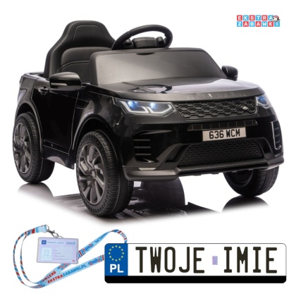 Czarny Land Rover Discovery DLS-K06 na akumulator - 2x45W 12V/7Ah, EVA, Bluetooth, ekoskóra, pilot, automatyczny hamulec [28998]