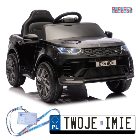 Czarny Land Rover Discovery DLS-K06 na akumulator - 2x45W 12V/7Ah, EVA, Bluetooth, ekoskóra, pilot, automatyczny hamulec [28998]