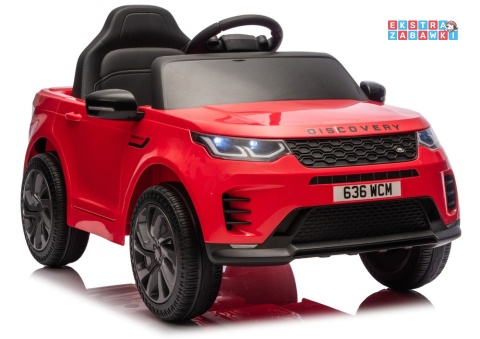 Czerwony Land Rover Discovery DLS-K06 na akumulator - 2x45W 12V/7Ah, EVA, Bluetooth, ekoskóra, pilot, auto hamulec [28999]