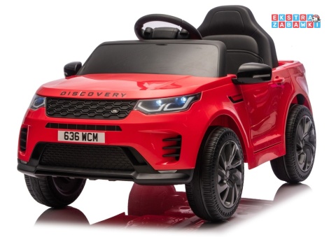 Czerwony Land Rover Discovery DLS-K06 na akumulator - 2x45W 12V/7Ah, EVA, Bluetooth, ekoskóra, pilot, auto hamulec [28999]