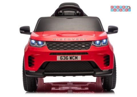Czerwony Land Rover Discovery DLS-K06 na akumulator - 2x45W 12V/7Ah, EVA, Bluetooth, ekoskóra, pilot, auto hamulec [28999]