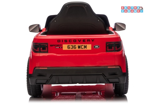 Czerwony Land Rover Discovery DLS-K06 na akumulator - 2x45W 12V/7Ah, EVA, Bluetooth, ekoskóra, pilot, auto hamulec [28999]